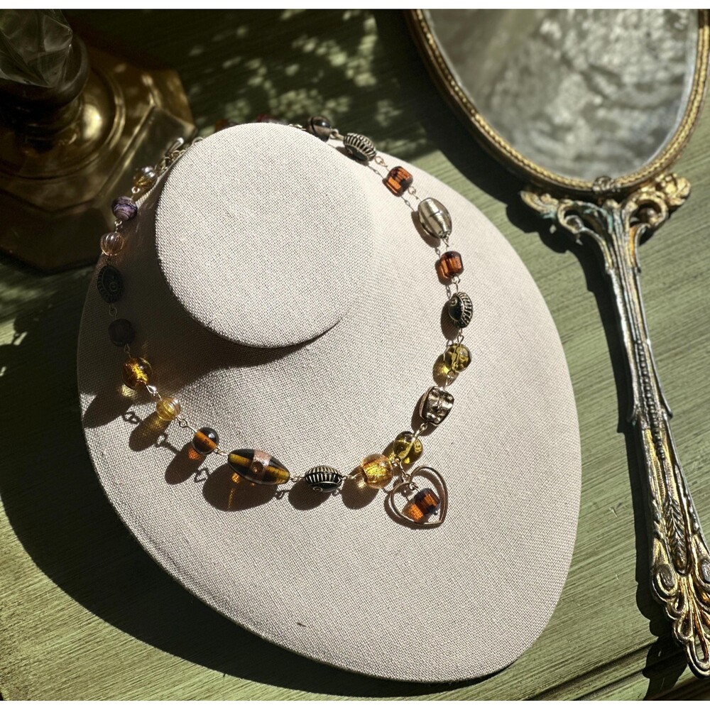 Golden Ember Keepsake Necklace - Vintage Glass Beads- Boho Whimsical Necklace